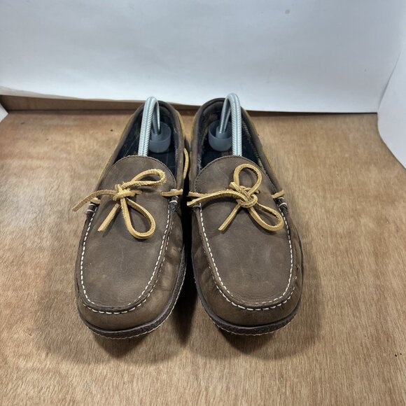 LL Bean Leather Slippers Mens Size 9 Brown Lined Moccasin main image 4